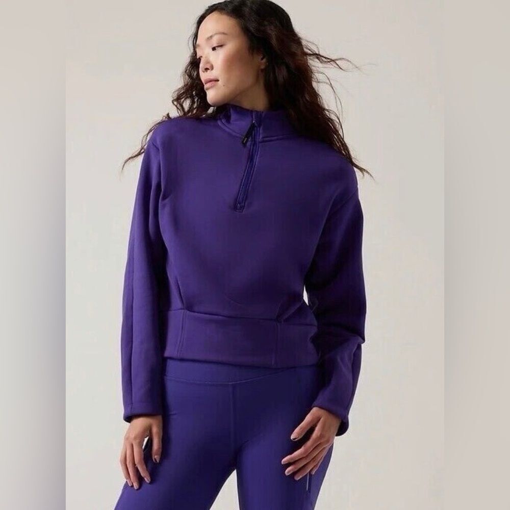 Athleta Altitude Polartec Half Zip Sweatshirt Women Size M Purple Noble Blue - Picture 1 of 10